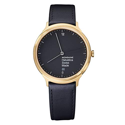 Mondaine Helvetica Light, Reloj de Cuero Negro para Hombre y Mujer, MH1.L2221.LB, 38 MM