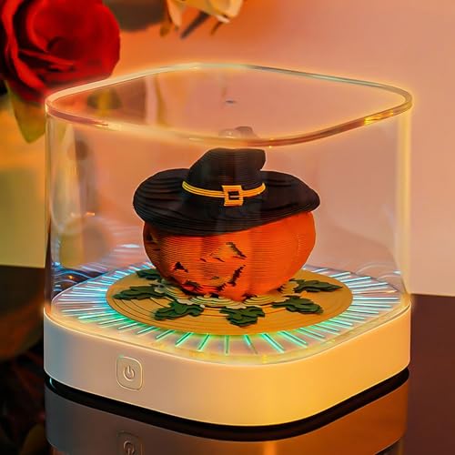 Calendario 3D 2026 de escritorio con memo pad de calabaza de Halloween y luz LED decorativa 7