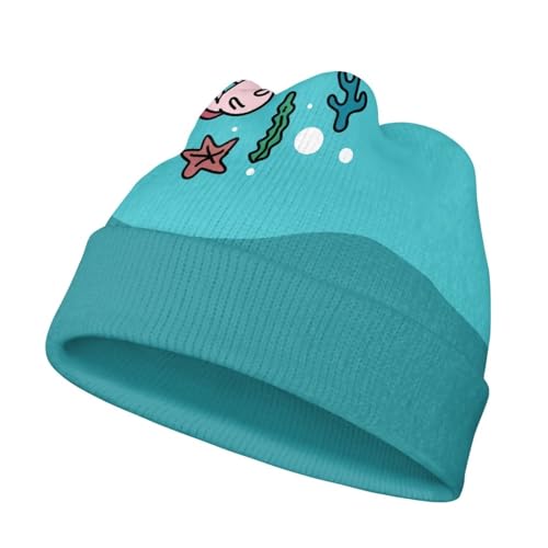 Boys Girls Cartoon Animal Print Beanies Soft Knit Warm Slouchy Beanie Hat for Winter Fall2