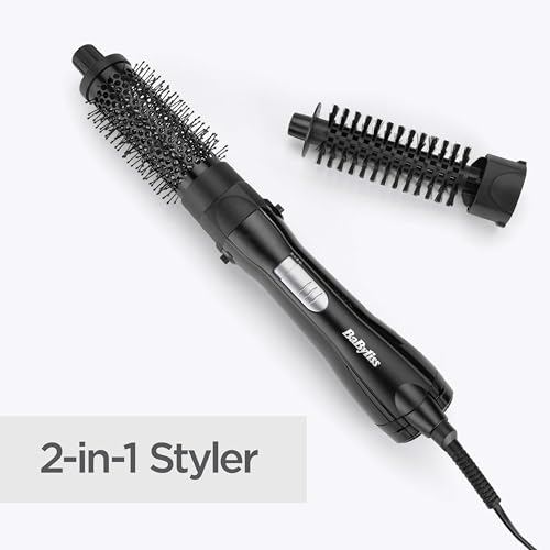 BaByliss Shape & Smooth Warmluftbürste – Leistungsstarke 800W Föhnbürste, 30mm & 20mm Aufsätze, Kaltluftfunktion, Schnelles Trocknen & Styling, ideal für kurzes Haar, Schwarz, AS82E