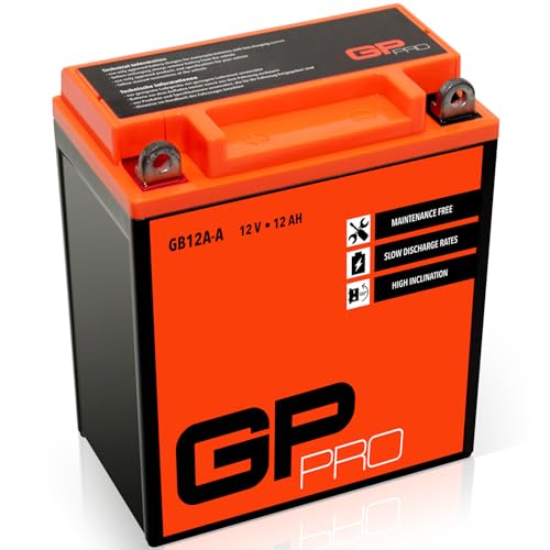 GP-PRO GB12A-A - Batería de arranque para motos, 12V, 12Ah, parecido a YB12A-A / 51211, sin necesidad de mantenimiento