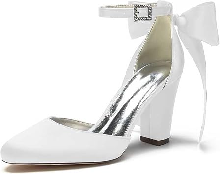 TarfiC Women's High Heels Closed Toe Heels Sexy Block Heels Buckle Ankle Strap Pumps Wedding Bridal Party Dress Shoes