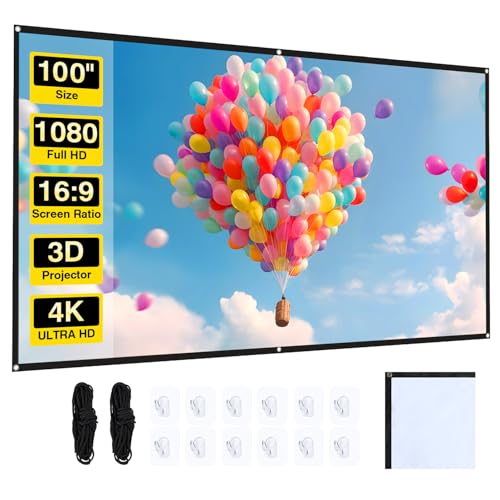 Image of Projector Screen - 100 inch Projector Screen 16:9 Washable Foldable Portable Projector Movies Screen for Home Theater Outdoor Indoor Projector Screens,Support Double Sided Projection.