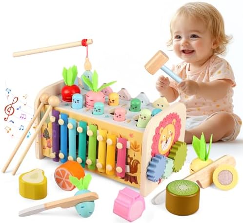 Juguetes Montessori 1 Años, 9 in 1 Madera Cubo de Actividades con...