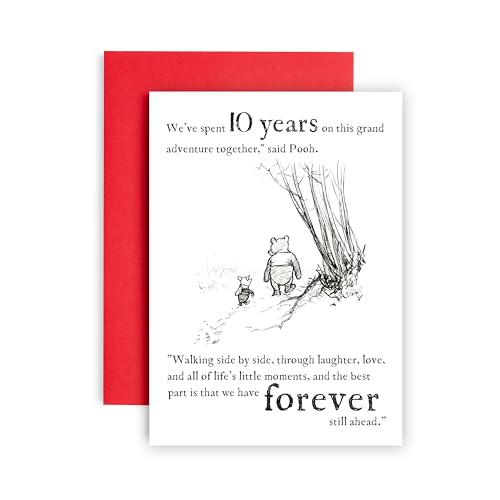 Huxters 10th Anniversary Card for Husband or Wife 10 years down and the Adventure Continues Pooh and Piglet Wedding Anniversary Love - 14.8cm (10 years)