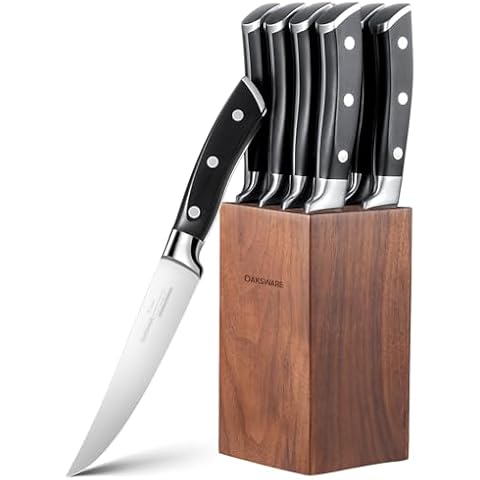 OAKSWARE Steak Knives Set of 8 with Walnut Block Cover