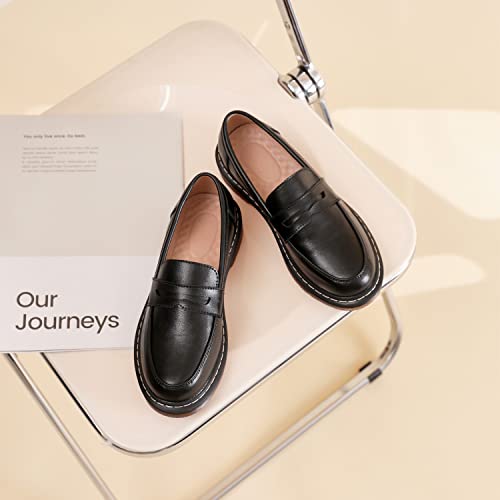 Womens Penny Loafers Shoe Women Leather Loafers Driving Moccasins Shoes Comfortable Boat Shoe Fashion Cute Sexy School Office Girls Black 7 #TOP2