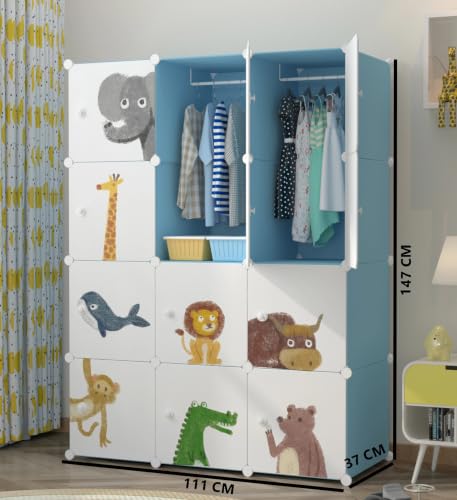 Image of 12 Door Plastic Wardrobe for Kids - Cupboard for Clothes Storage Rack, Almirah for Clothes, Baby Collapsible Wardrobe, Multi-Purpose Kids Storage Organizer for Books,Toy (Blue-KTM1, 12-Door)