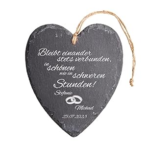 Casa Vivente Schieferherz mit Gravur zur Hochzeit, Motiv Eheringe, Personalisiert mit Namen und Datum…