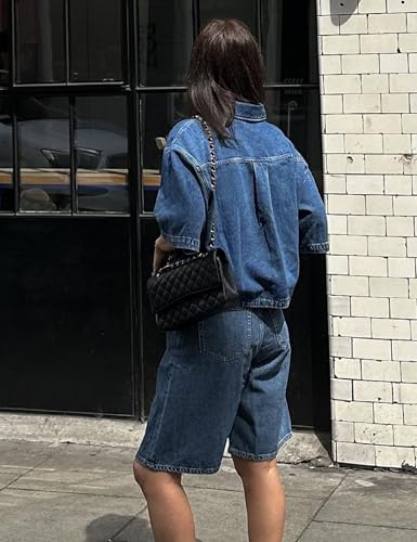 Women's Denim Shirt, Button Down Short Sleeve Jean Shirts Casual Top Outfits Trendy2