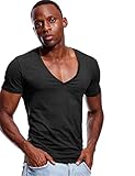 Deep V Neck T Shirt for Men Low Cut Vneck Tee Invisible Tshirt Vee Top Black M