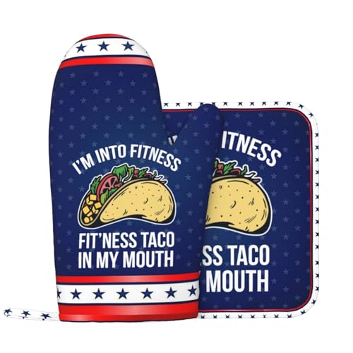 Funny Taco, Fitness Taco, Taco Lover Gifts for Women Men Oven Mitts and Pot Holders Set - Heat Resistant Oven Mitts Gloves Set Hot Pads for Kitchen Cooking Grill - 2-Piece Set