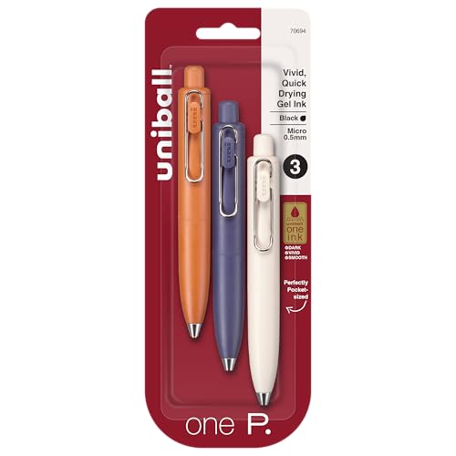 Image of uni one P Retractable Gel Pens, Micro Point (0.5mm), Mandarin, Grape, and Yogurt Barrels, Black Ink, 3 Pack