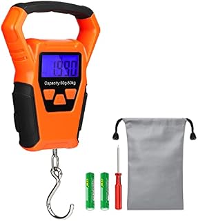 Beslands Digital Fishing Scale 50kg/110lb with Ruler, Electronic Luggage Scale with Measuring Tape, hanging hook Weighing scale with Backlight LCD Display, 2AAA Batteries Included