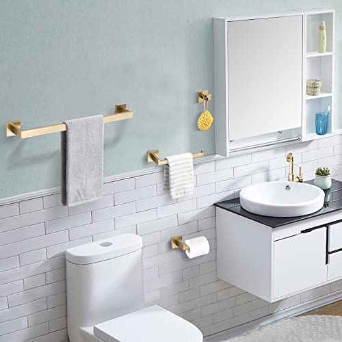 Turs Brushed Gold Bathroom Accessory Set 4-Pieces Bathroom Hardware Set Square Towel Bar Set Stainless Steel Towel Holder Set #TOP6