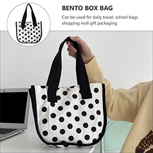 VALICLUD 1Pc Polka- Dot Bolsa de Moda Do Vintage Saco de Lona Portátil Saco de Caixa De Bento (Preto