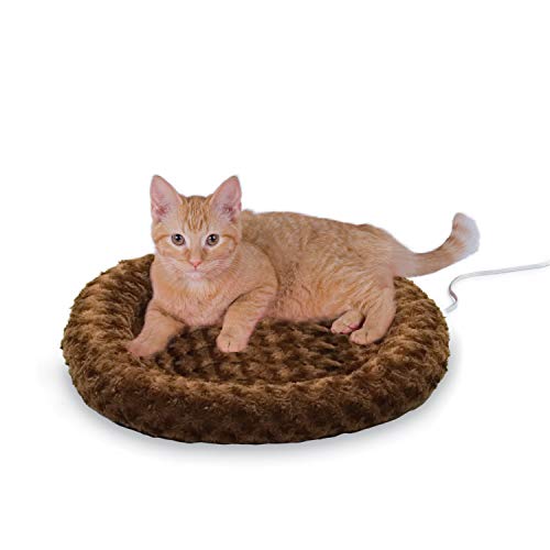 K&H Pet Products Heated Thermo-Kitty Fashion Splash Indoor Cat Bed, Orthopedic Foam Base Heated Bed for Dogs or Cats with Removable Waterproof Heater, Mocha Small 18 Inches Round by K&H - Used condition - CA$23.91
