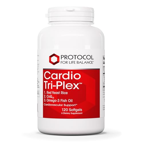 PROTOCOL FOR LIFE BALANCE Cardio Tri-Plex - Heart Health Formula - with Red Yeast Rice, CoQ10 & Omega-3 Fish Oil - DHA Dietary Supplements