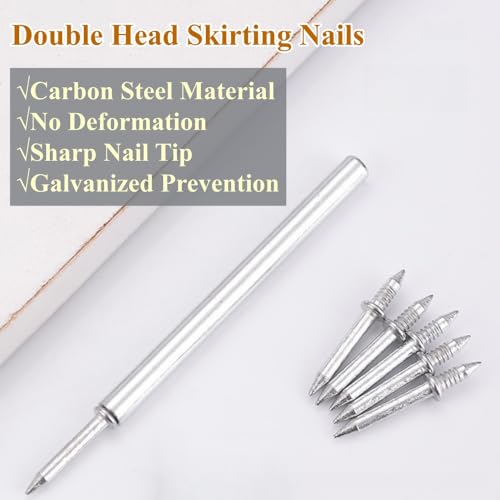 Image of 100Pcs Double Head Skirting Thread Seamless Nail, Double Headed Nails with Nail Specific Sleeve Tool, Non Marking Invisible Baseboard Nail for Wood Trim, Wall Molding, Cabinets, Furniture