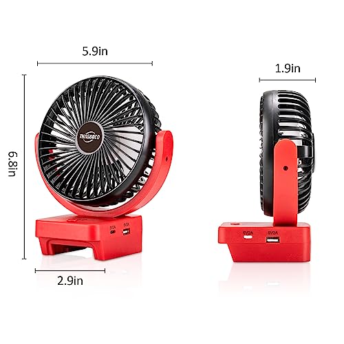 ThagBrco Wireless Fan Kompatibel für Einhell 18V Akku- Cordless Fan, Bürstenloser Motor mit USB A+C Schnellladung Bürstenloser Motor mit für Camping, Werkstatt und Baustelle(Keine Batterie)