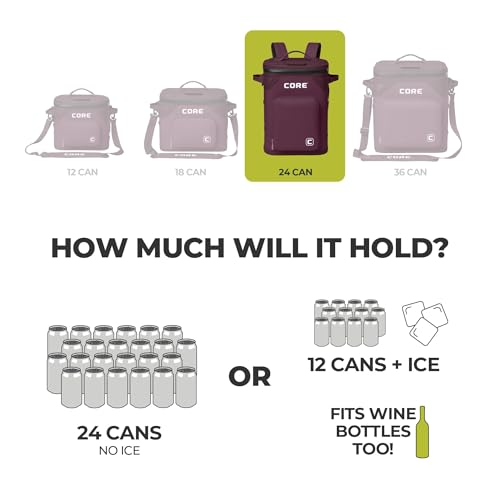 Image of CORE Magnetic Leak Proof Soft Cooler with Waterproof Zipper | Insulated Bag Portable Ice Chest Box | Best Soft Cooler for Food & Beverages for Tailgating, Car Camping, Travel, and Family Beach Picnics