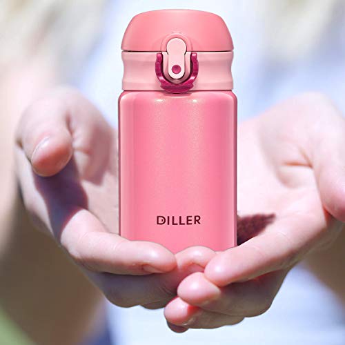 Diller Thermal Water Bottle - 10 Oz Mini Insulated Stainless Steel Bottle, Leakproof Cute Vacuum Flask, Perfect For Purse Or Kids Lunch Bag, 12 Hours Hot & 24 Hours Cold (Pink, 10 Oz) #TOP4
