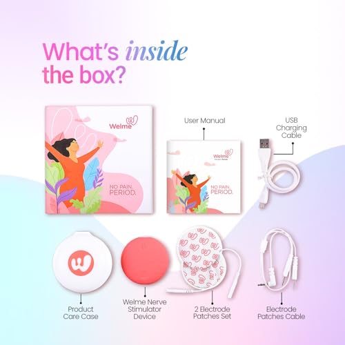 WELME Period Pain Relief Device Relief from Menstrual Cramp and Period Pain | Electric Rechargeable PATENTED TENS Technology 3+ years usage Easy to Wear Clinically Tested Drug Free No Side Effects