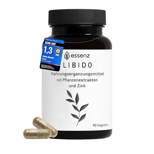 ESSENZ Libido - Kapseln mit Macawurzel, Ashwagandha & Bockshornklee – Nahrungsergänzungsmittel mit Pflanzenextrakten & Zink – vegan
