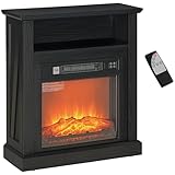 HOMCOM 27' Electric Fireplace with Mantel Surround, 1400W Replaceable Fireplace Insert Heater with Realistic Log and Flame Effect, Remote Control, Freestanding Fireplace Heater for Living Room, Black