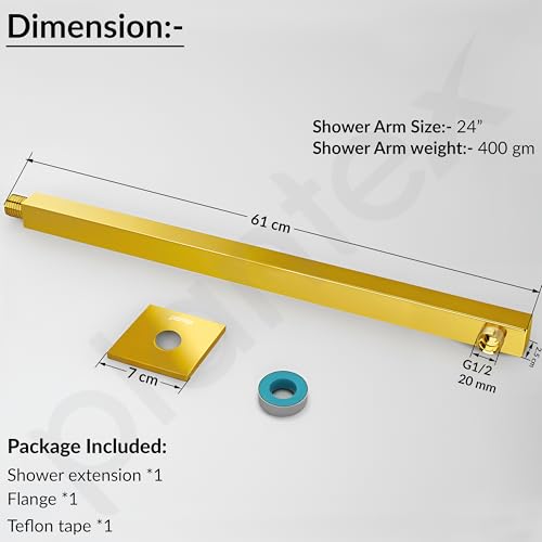Image of Plantex 24-Inch Shower Arm for Overhead Shower /Stainless Steel Shower Pipe /Wall Mount Bathroom Fitting with -Inch Thread - Pack of 1 (Gold)