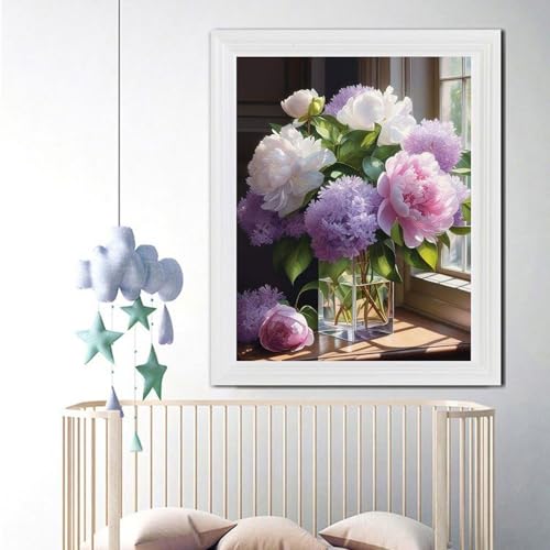 Image of Purple Flower Stamped Cross Stitch Kits,11CT Cross Stitch Kits for Beginners,DIY Needlepoint Kits for Adults,Embroidery Patterns Dimensions Counted Cross Stitch Kits Art Crafts Kits for Home Decor
