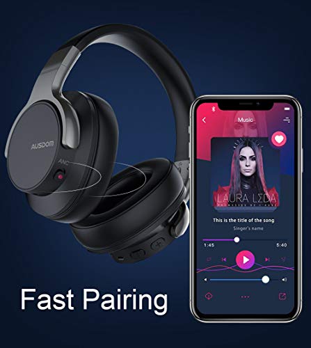 Active Noise Cancelling Bluetooth Headphones, Ausdom Anc8 Over Ear Wireless Headphones Wired Headsets With Microphone, 30H Playtime Comfortable For Travel Work Tv Pc Computer Cellphone Music – Black #TOP6