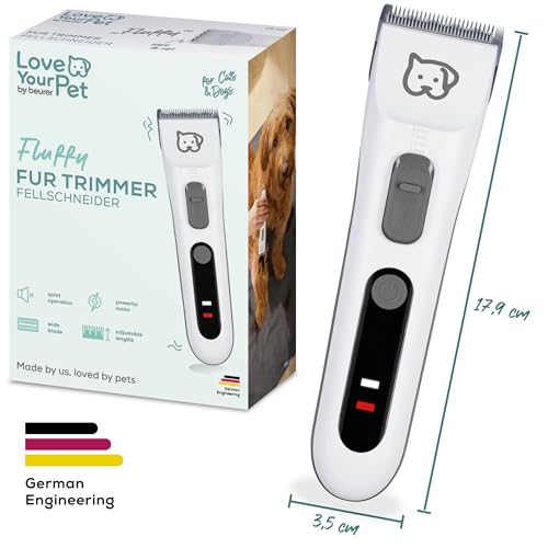 Beurer Love Your Pet Schermaschine Fluffy für Hunde und Katzen, leiser Trimmer, Hunderasierer für dichtes und verfilztes Fell, Tier-Haarschneidemaschine mit Akku, 9-teiliges Fellpflege-Set