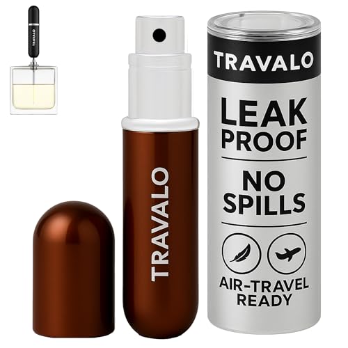Travalo Classic HD Perfume Atomizer - Leak-Proof and TSA Approved for Air Travel - Reusable, Airtight, Easy-Fill Mini Pump Sprayer - Lightweight, Elegant Design w/Volume Window - Brown 0.17oz