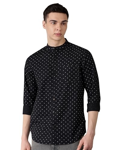 Image of Amazon Brand - Symbol Men Cotton Casual Printed Shirt| Mandarin Collar | Regular Fit | Printed | Full Sleeve | Available in Plus Sizes