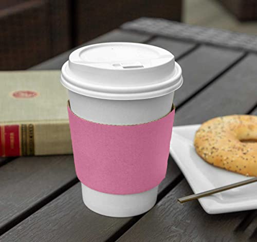 Image of FMP Brands [200 Pack] Pink Coffee Cup Sleeves Disposable for Hot Drinks, Durable Corrugated Cardboard Cup Sleeves for 10-24 oz Cups, Beverage Insulator and Hand Protection for Hot & Cold Drinks