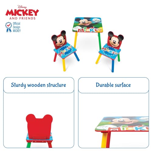 Table 50x50 cm et 2 chaises en bois multicolore Mickey Mouse robustes
