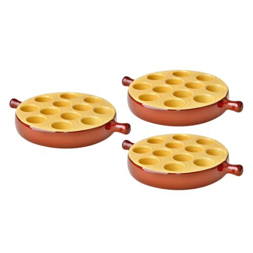 PEGANE Lot de 3 poêlons à escargots 12 Trous en Porcelaine Plat pour escargots avec poignée,Passe au Four et Lave-Vaisselle - 18 x 3,2 cm