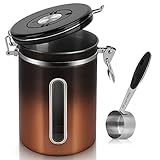 Spagic Kaffeedose Luftdicht Aromadose Kaffebohnenbehälter 1.8L Edelstahl Kaffeebehälter mit Messlöffel Kaffee Aufbewahrung für Kaffeebohnen Kakao