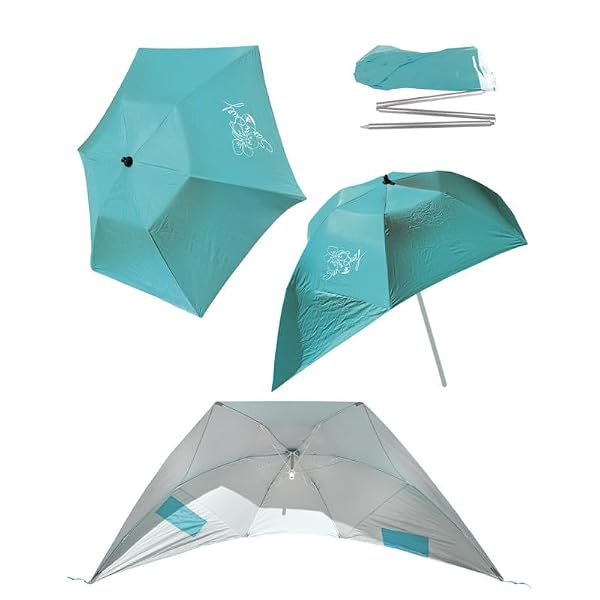 SUN & SURF Kompaktowy parasol przeciwsłoneczny o potrójnym kształcie 180 cm składany parasol przeciwsłoneczny UPF 50+ UV, super wytrzymały 60 cm składany, w zestawie torba, niebieski, duży