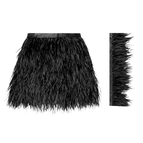 Nfvjfxz 2 Yards Black Ostrich Feather Trim 3-4 Inch Feathers Fringe with Satin Ribbon for DIY Dress Sewing Jewelry Clothing Crafts Party Home Decoration Halloween Costumes Accessories