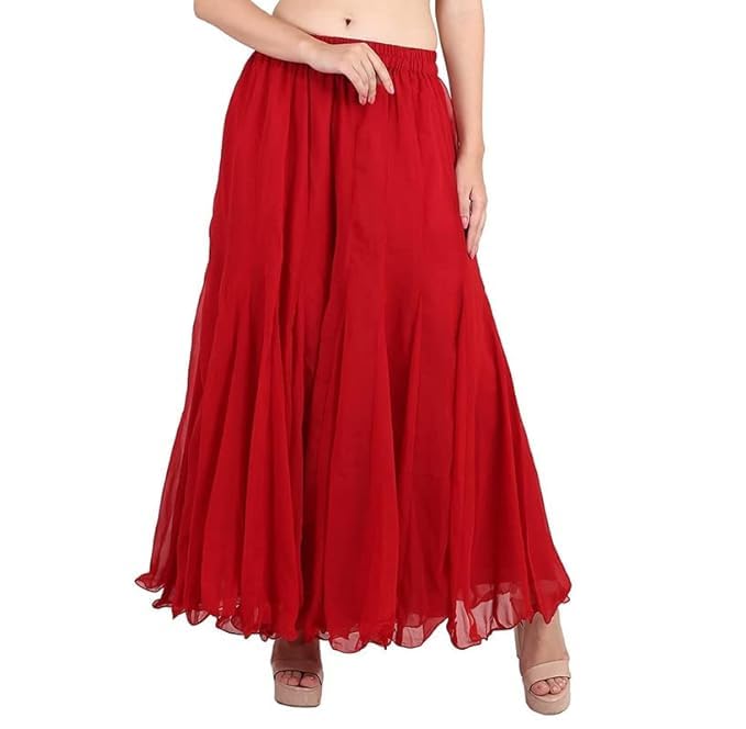 kvish Regular Loose Fit Solid Colour Georgette Flared Sharara Palazzo for Women(KV-Palazzo-02-RD-3XL)-picture-17