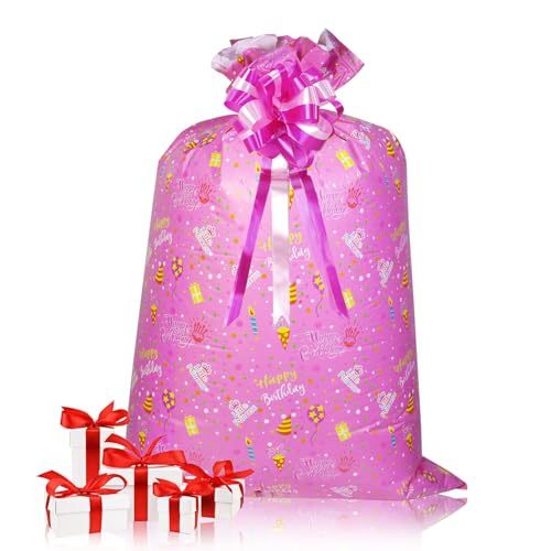 Nwvuop 56Ã— 36 inches Large Birthday Gift Bags, Jumbo Gift Bag for Presents Extra Large Plastic Gift Bags, Pink