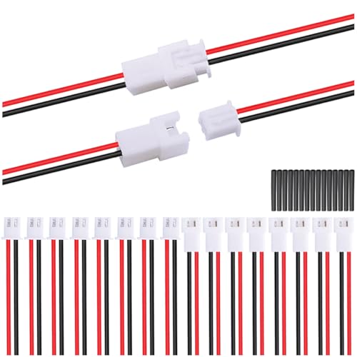 MKBKLLJY 10ペアJST XH 2.54ミリメートル2ピンオスとメスコネクタケーブルUL1007 22AWG 100ミリメートル赤いブラックコネクタワイヤケーブルと熱収縮チューブ小さなドローン電池端子ソケットLEDストリップライト用 RCカー トラック 飛行機 RC FPV レーシングドローン ヘリコプター用