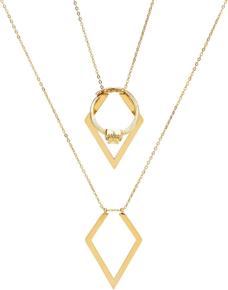 1pc Ring Holder Necklaces 15.75 inch Golden Rhombus Pendant Ring Keeper Necklace Stainless Steel Wedding Rings Necklace with 6cm Extension Chain for Wife Fiancee Nurse Ladies Gift