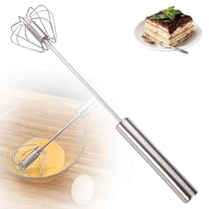 Halbautomatischer Schneebesen aus Edelstahl, Schneebesen Edelstahl, Halbautomatischer Schneebesens aus Edelstahls, Drehbarer Push Mixer Rührer zum Schneebesens, Schlagen, Rühren (10 in)