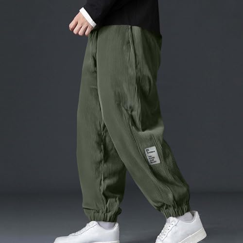 Men's Corduroy Jogger Pants Drawstring Solid Color Pockets Trousers Elastic Waist Long Lounge Pants Breathable2