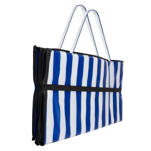 TRIZAND Strandmatte Faltbar Tragegriff 190x66 cm Blau-Weiß Gestreift - Strandmatte Gepolstert Isoliermatte für Steiniger - Liegen Wasserdicht 23137