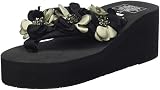 Tianmao Flip Flops Zehentrenner - Damen Sommer Beach Strand Blumen Keilabsatz Sandalen Pantoletten (40 EU, Schwarz)