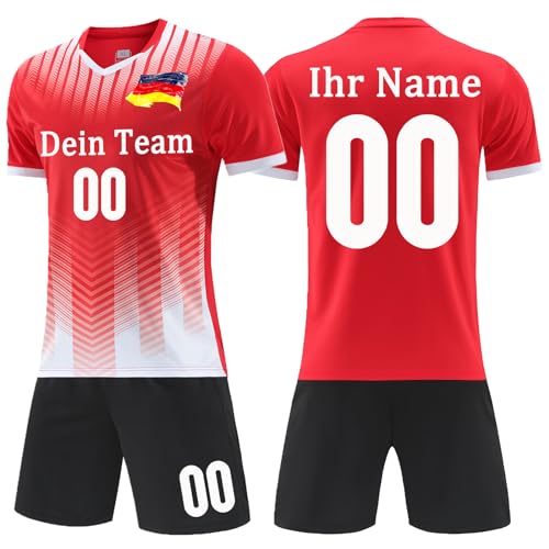 OPUTWDF Trikot Personalisiert Fussball Trikot Jungen Kinder - Fußball Shorts&Trikots mit GRATIS Name Nummer Team Logo Football Trikot